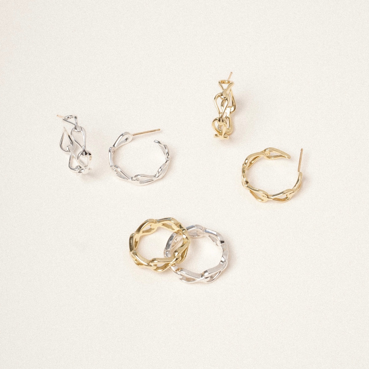 Harp Eternity Hoop Earrings in Sterling Silver