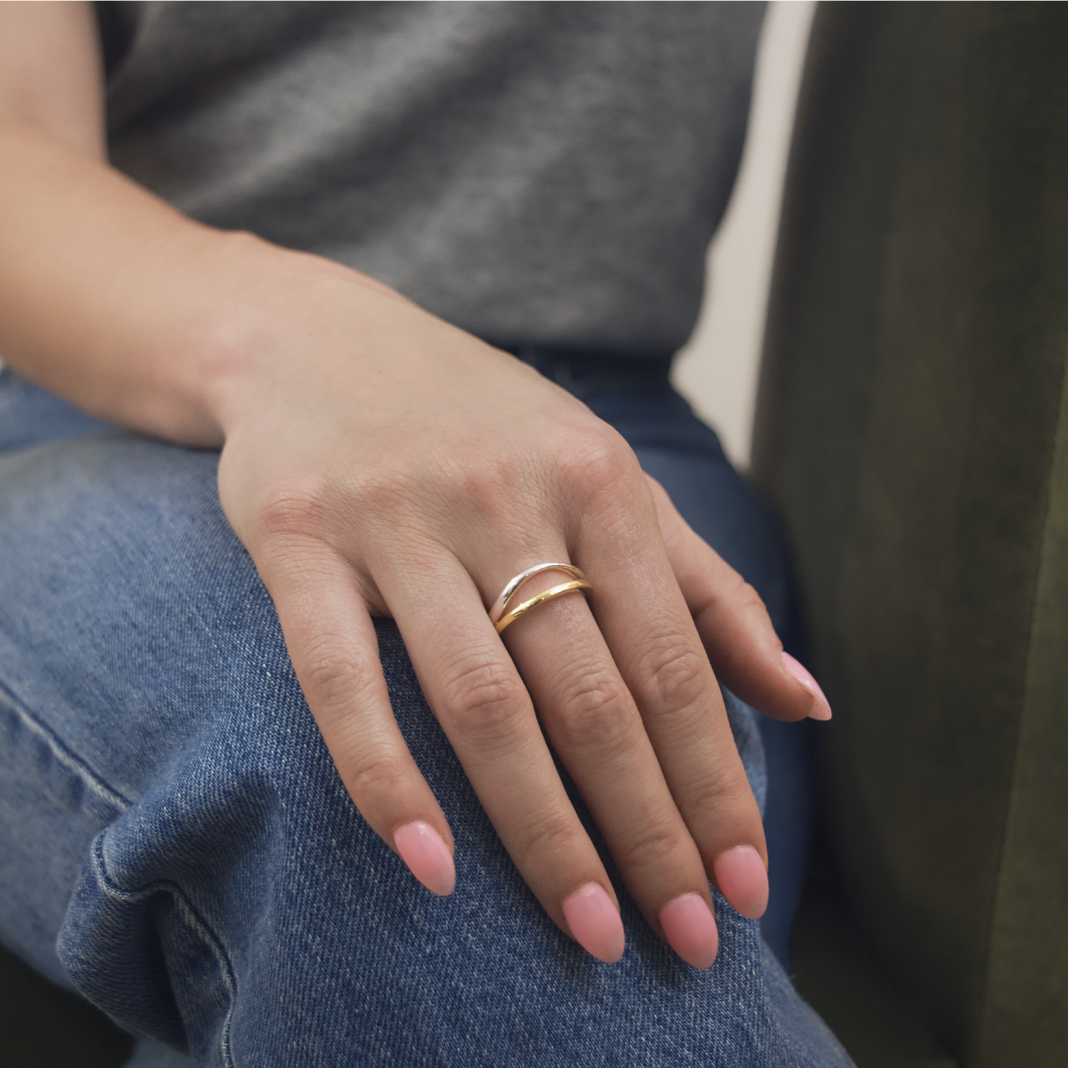 Harp Silhouette Ring in Sterling Silver and 18K Yellow Gold