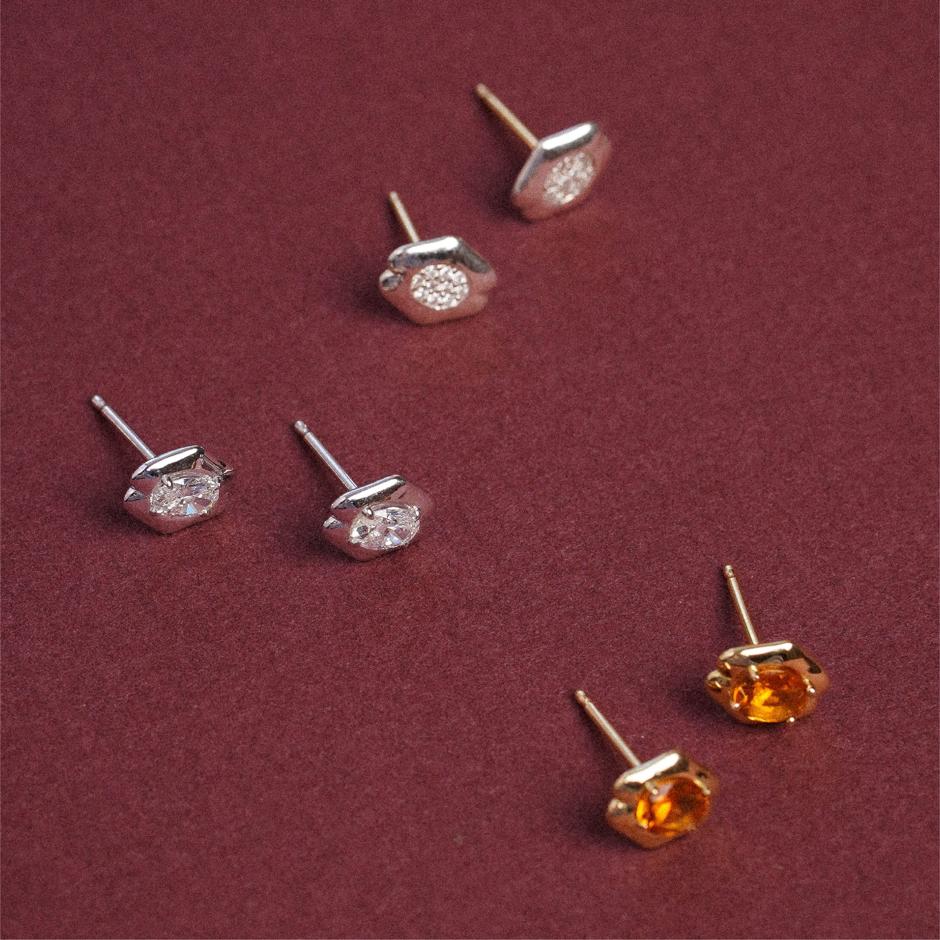 Quatreharp Stud Earrings with Diamonds